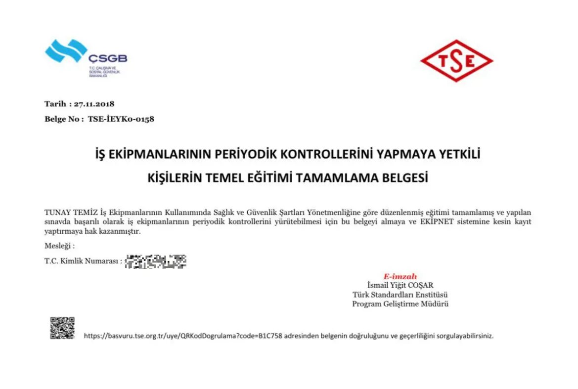 TSE Hizmet Yeterlilik Belgesi