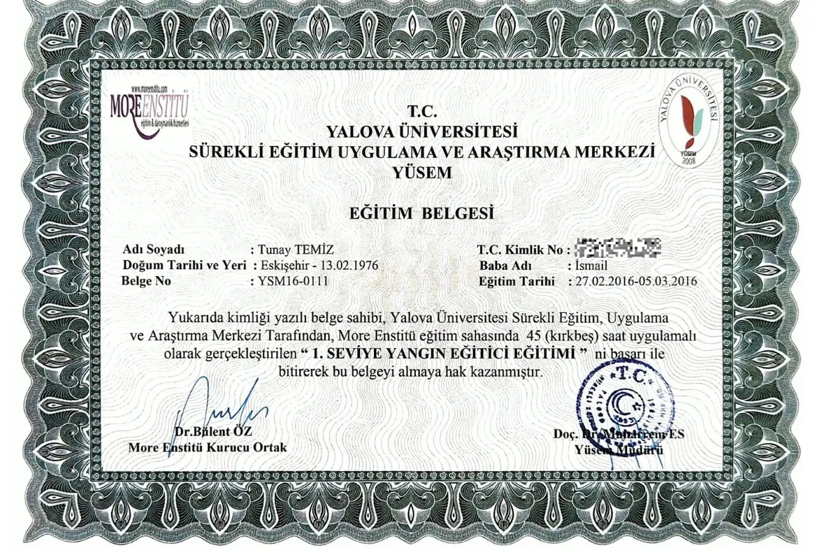 Yangın Eğitici Uzmanlığı Sertifikası