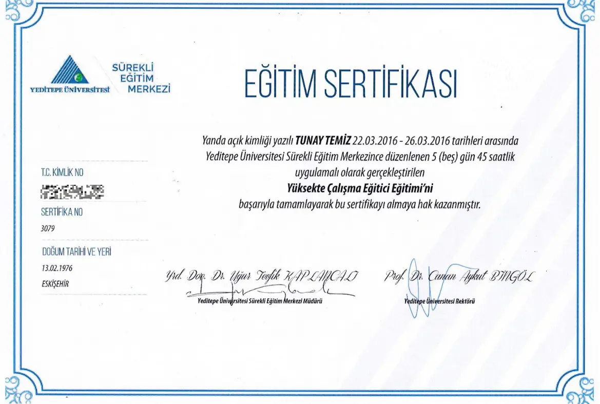 Yüksekte Çalışma Eğitici Uzmanlığı